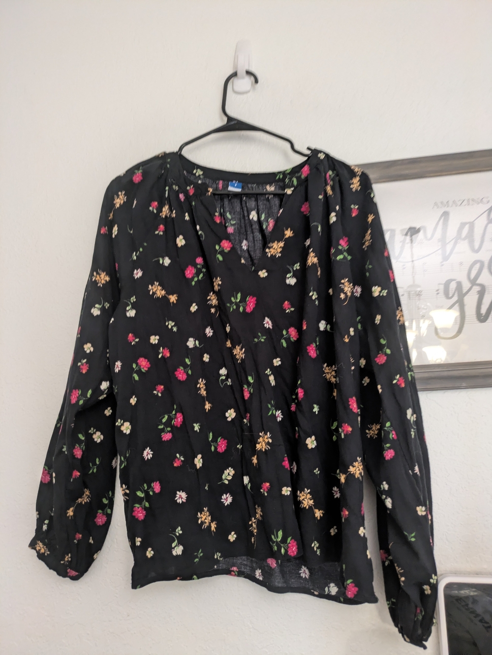 Old Navy Black Floral Peasant Blouse